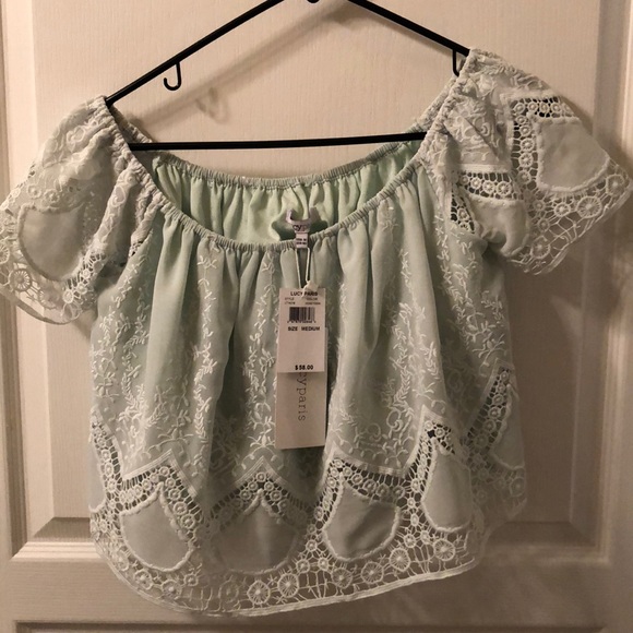 Off the Shoulder Mint Green Crop Top - Picture 3 of 3